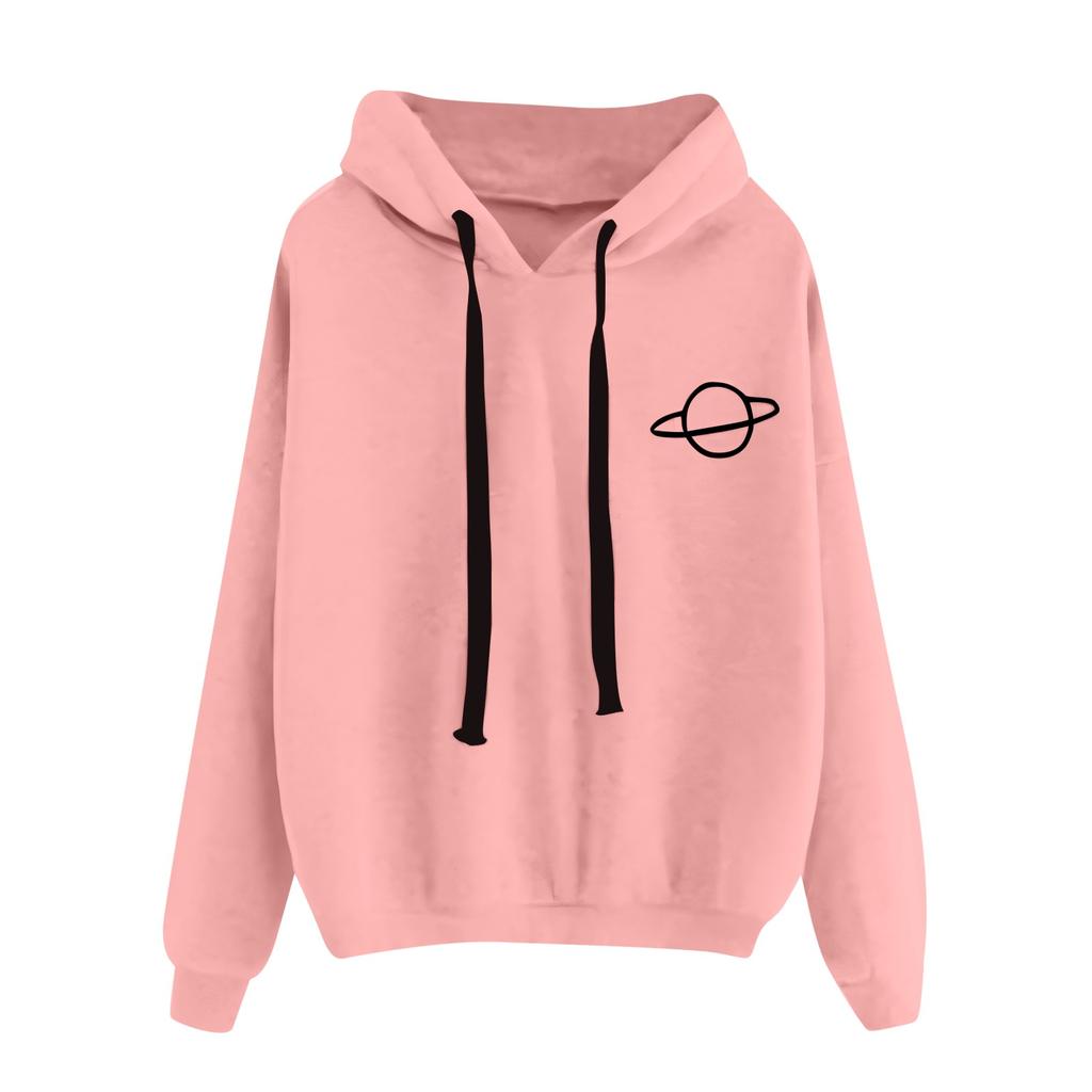 Loose Casual Printed Planet Printed Hooded Women's Sweatshirt
