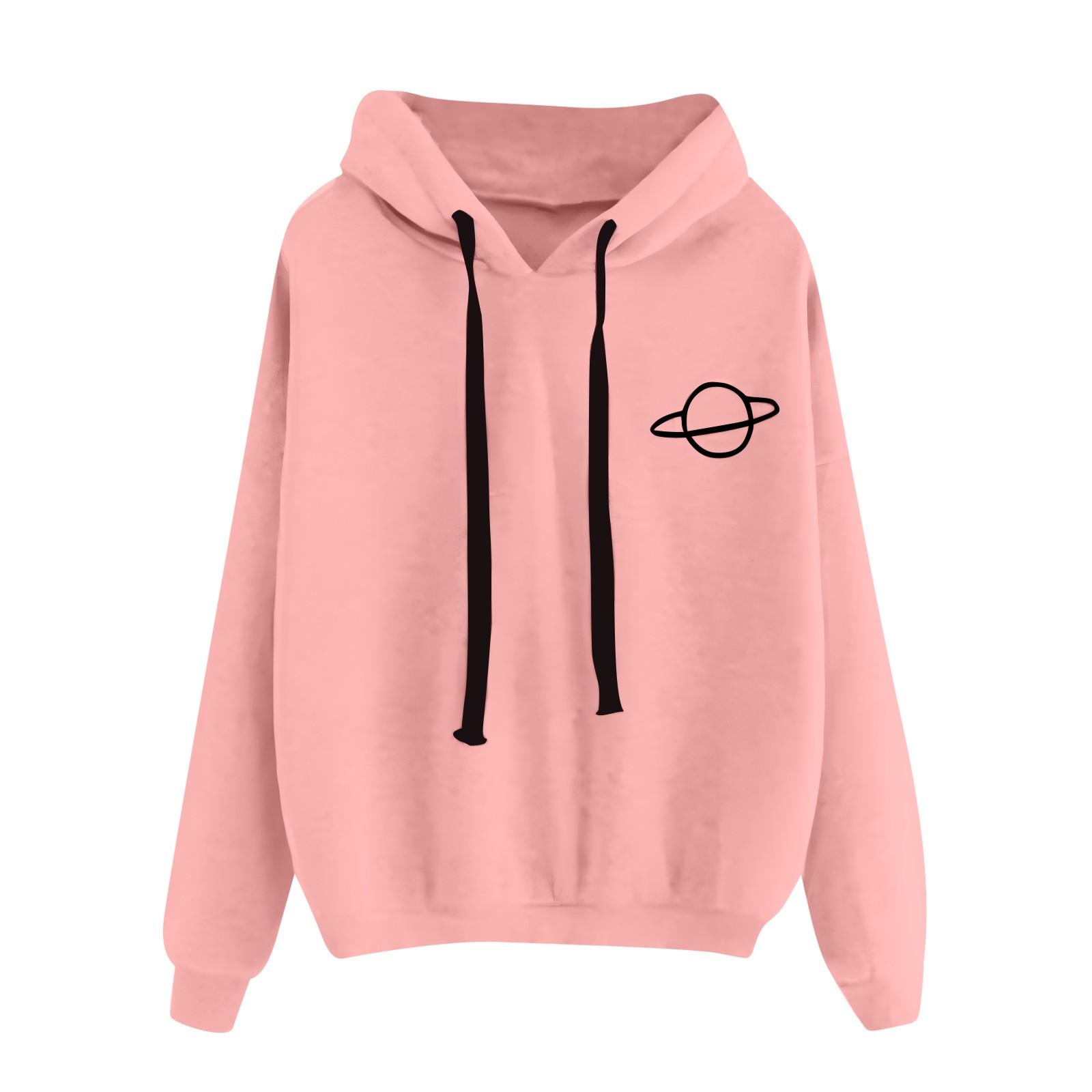 

Свободная повседневная толстовка с капюшоном и принтом «Планета» для женщин M розовый