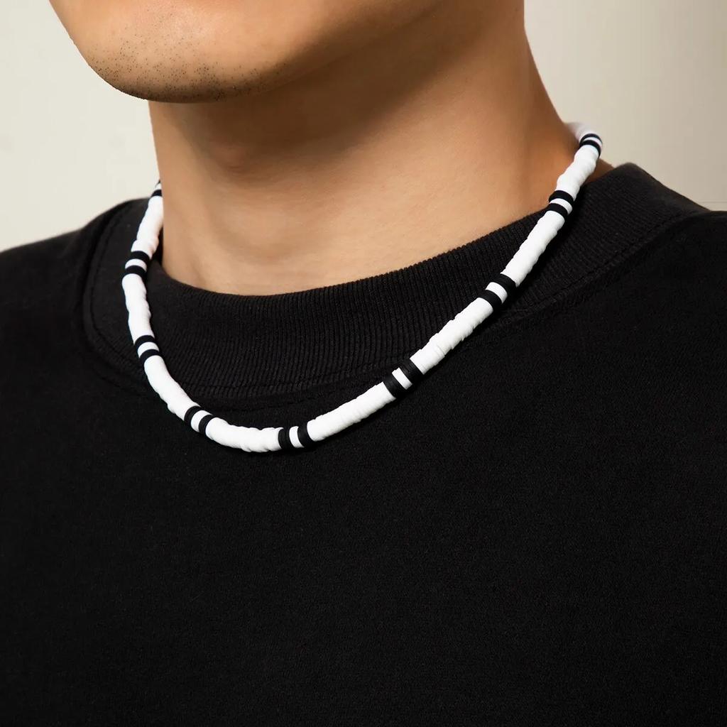 Boho Jednoduchý polymerový černobílý choker náhrdelník pro ženy Muži Letní Vintage Krátký řetízek na klíční kost Party Šperky Dárek
