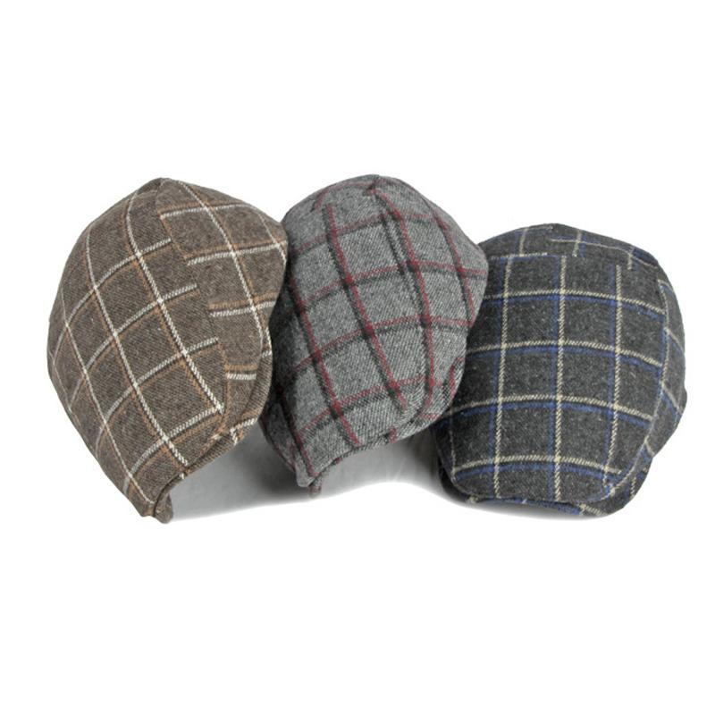 Autumn Winter Thickened Beret Men British Plaid Retro Cap Wool Flat Cap Painters Hats Driver Ivy Hat
