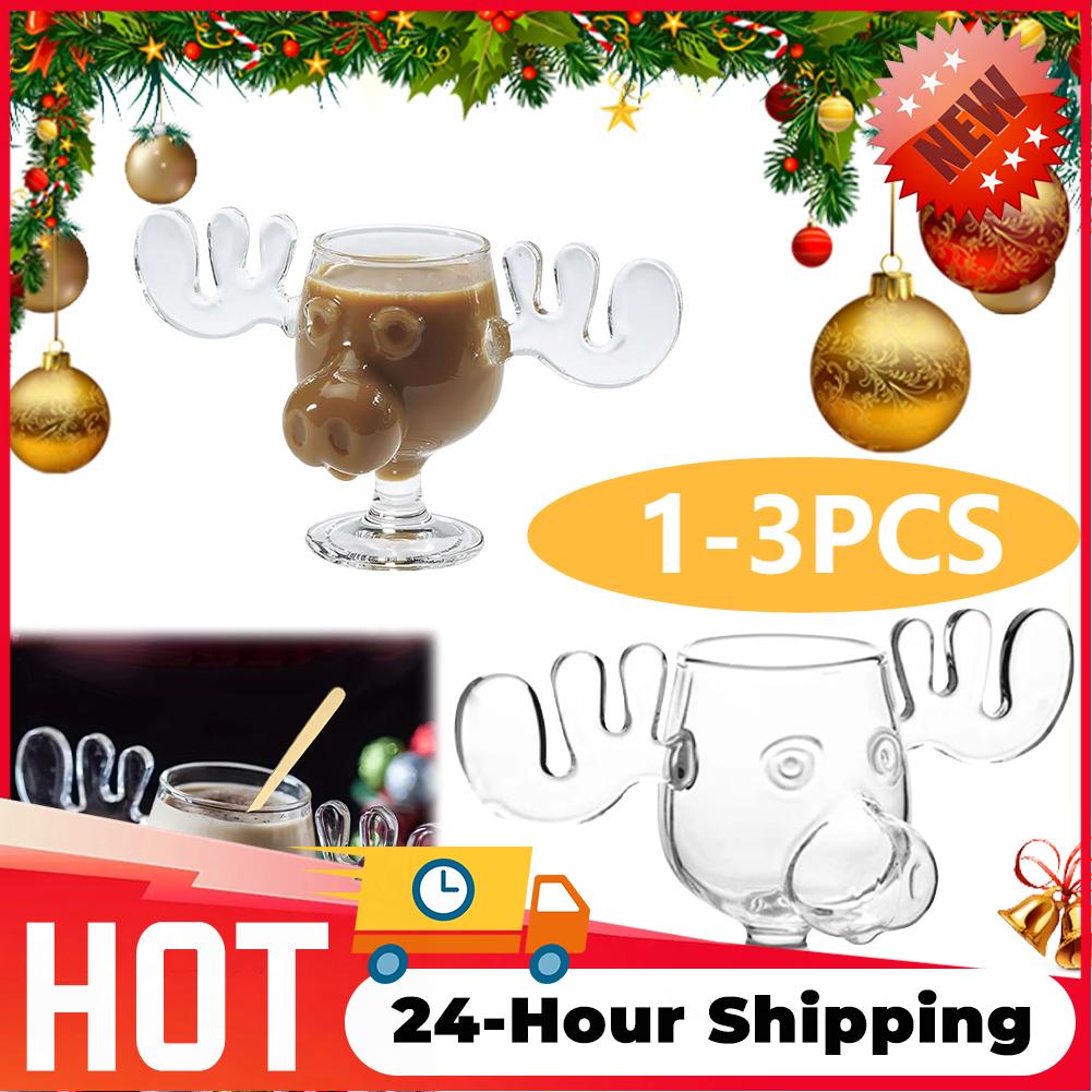1/2/3 Stück 8oz 240ml Christmas Vacation Elch Tasse Mit Katzen Löffel Weihnachten Rentier Kopf Kreatives Elch Glas Wein Bier Wasser Tasse Geschenke
