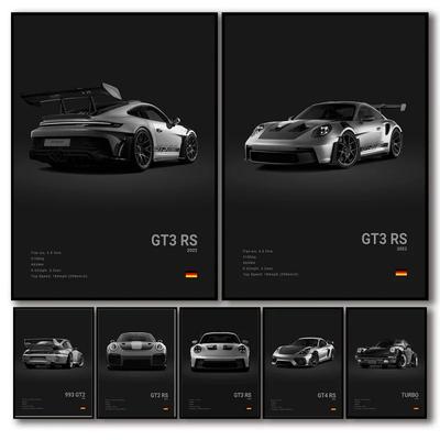 Poster Mașină Sport Germană de Lux Pop Alb-Negru 911 GT3 RS Turbo Imprimeu pe Pânză Decor Garaj Living