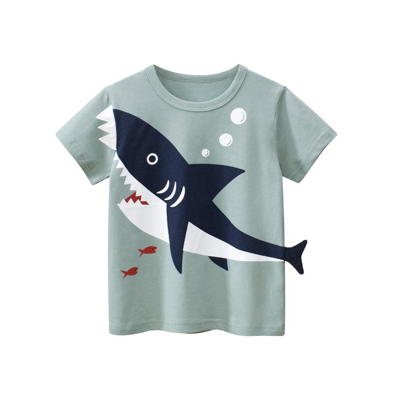 Boys' and Children's Clothing Cute 3D Shark Dinosaur Cartoon Short Sleeve T-shirt Children's Leisure Sports T-shirt