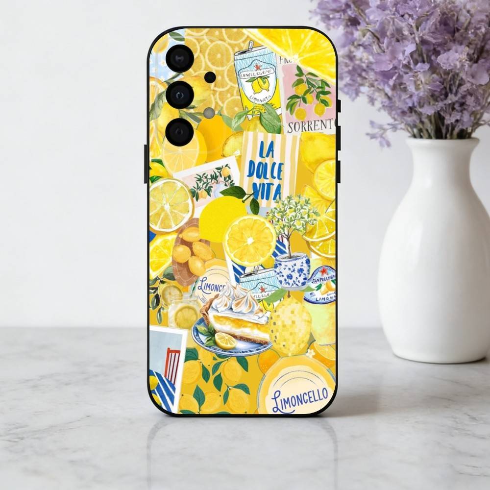 S-Seaside S-Scenery Wine L-Lemon phone Case For Samsung Galaxy A73,A72,A71,A70,A53,A52,A51,Others Soft Black Shell