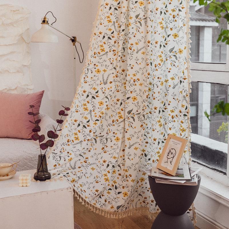 Korean Small Floral Print Fringe Curtains Cotton Linen Girl Children's Room Small Window Curtain Living Room Blackout Valance