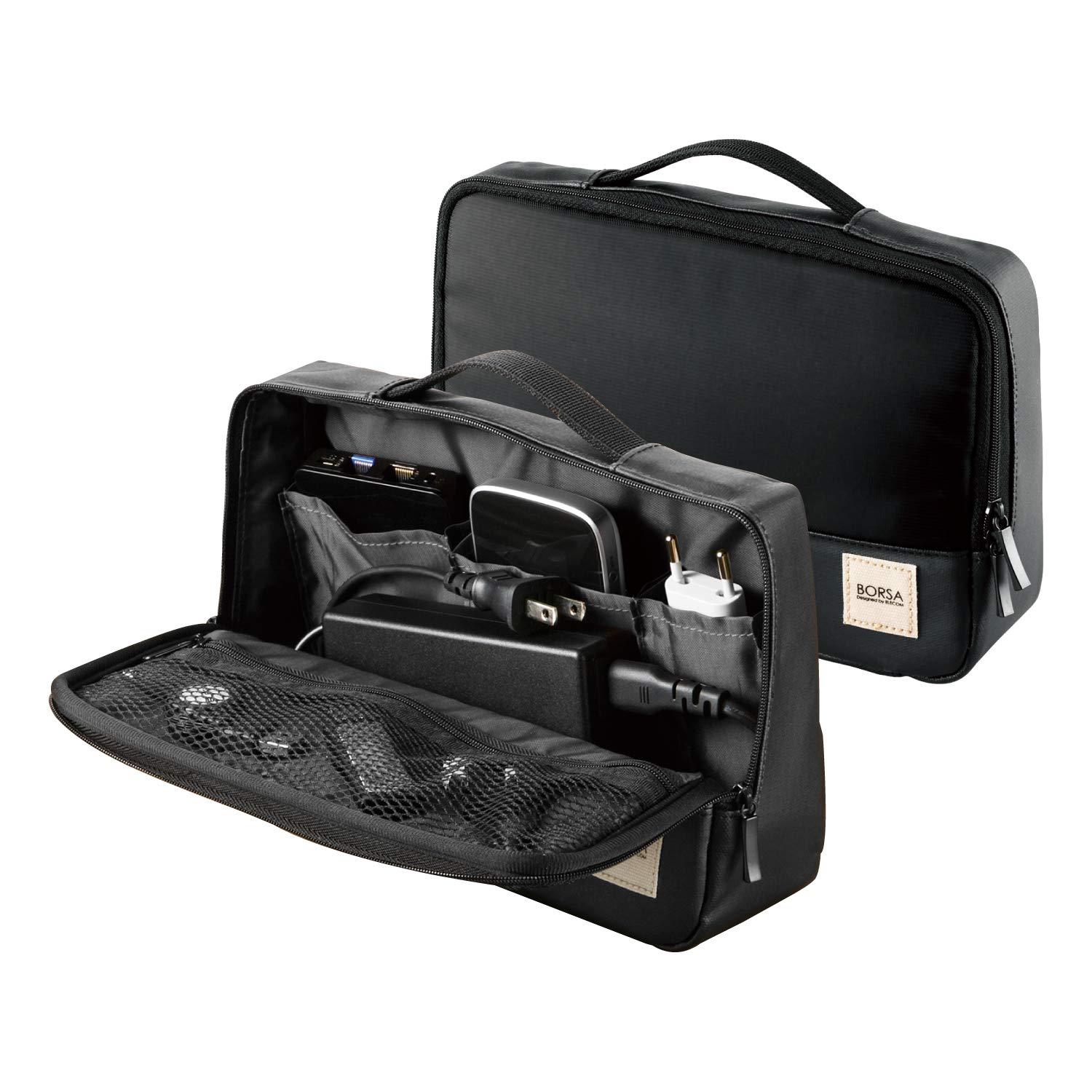 

ELECOM Pouch with Black Bag-in-Bag Accessory/Gadget Storage, Self-Standing, Handle, BMA-GP03BK