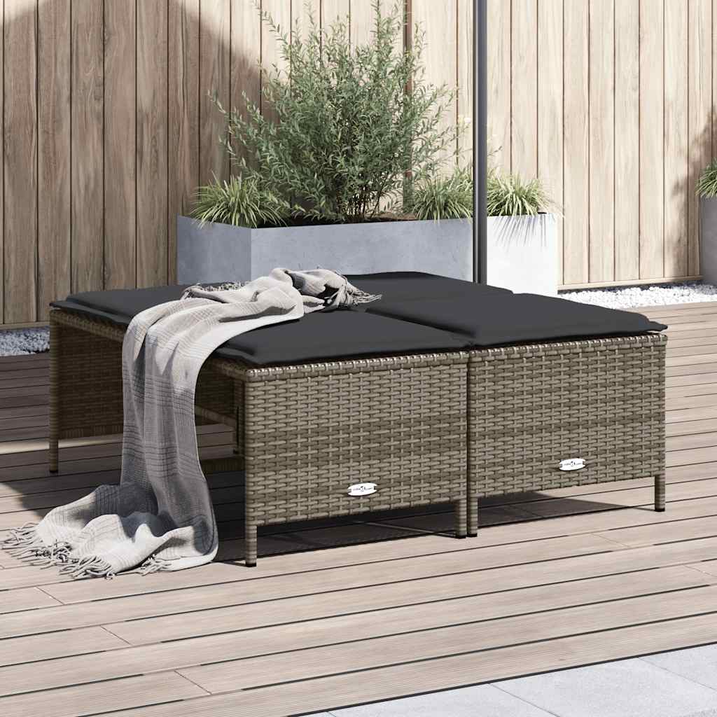 Garden Stool with Cushions 4 pcs Grey Poly Rattan