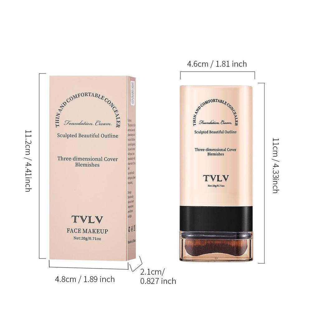TVLV Eraser Foundation Stick with Brush - Long-lasting, Non-slip Concealer, Brightens Skin Tone, 20g