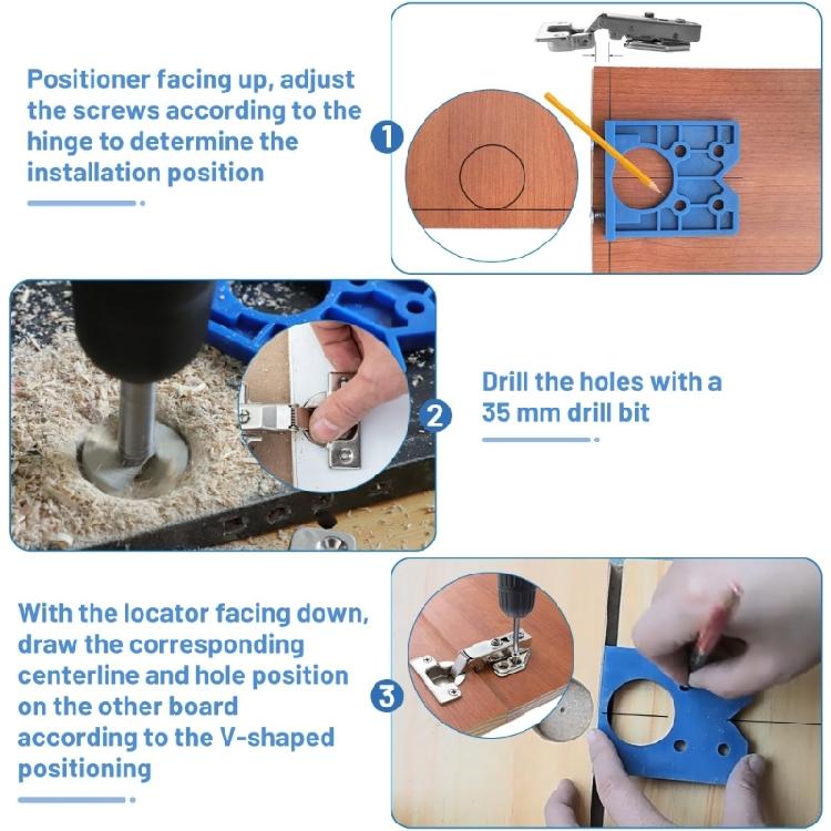 Professional 35mm Hinge Template Set and Small Blue Lock Hole Locator User friendly