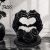 Dark Home Aesthetic Accessories 3D Printed Heart Shape Skeleton Hand Ornament, Gothic Rose Skull Statue Niche Style Art Gifts for Decor, Unique
