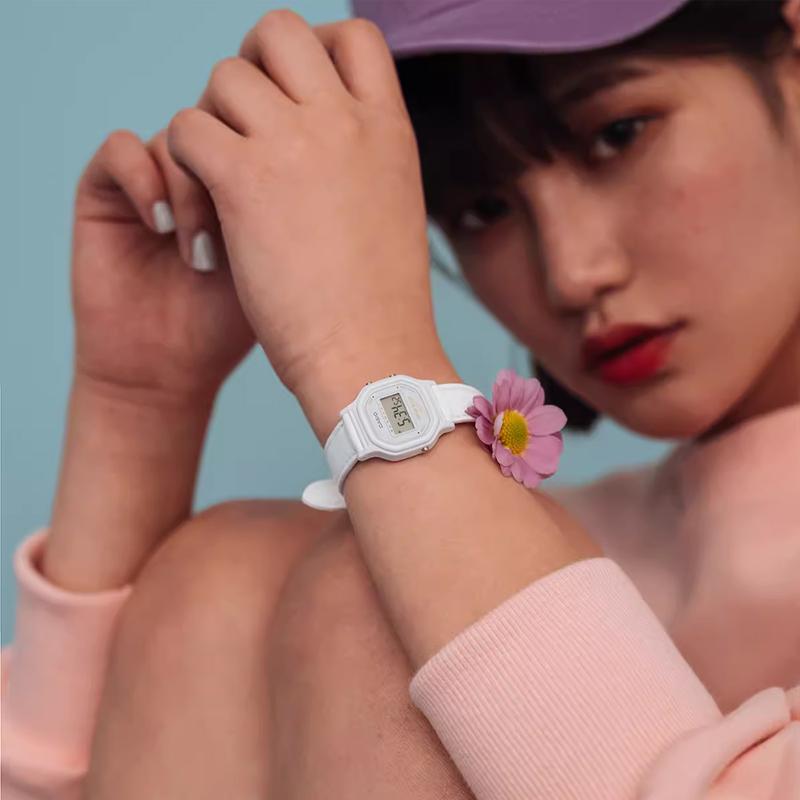 Casio DIGITAL series-square, daily waterproof, quartz movement, leather strap, Japanese and Korean watch, female watch, white dial LA-11WL-7A
