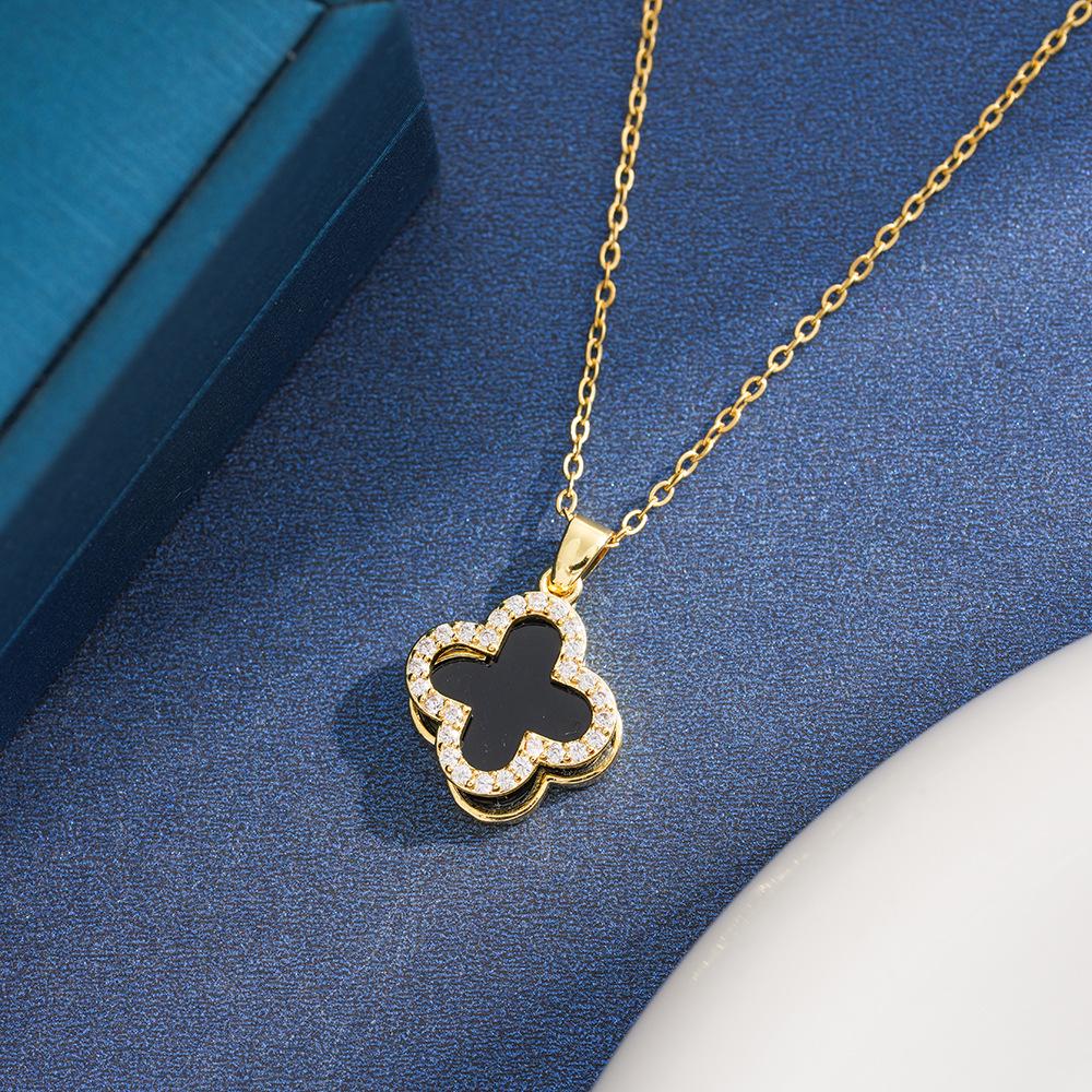 Trendy Clavicle Necklace: Durable Four-Leaf Clover Design with Colorfast Zirconium and Titanium Steel