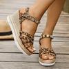 Fashion 2025 Leopard Print Wedge Heel Sandals Women Fashion Crystal Flowers Thick Bottom Sandalias Mujer High Heeled Platform Sandals 43