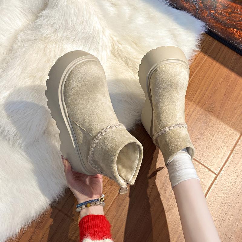 Women's Lightweight Chunky-Heeled Winter Insulated Fleece-Lined Snow Boots Slip-Resistant Casual Sporty Suede Martin Boots