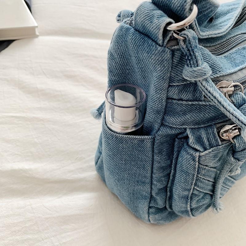 Women's Bag Vintage Denim Bag Travel Crossbody Bag Multi-Layer Shoulder Bag Underarm Bag