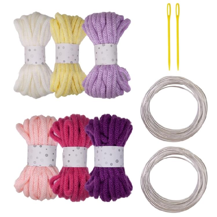 6Rolls Braided Polyester Rope 7mmX5Meters Hollow Braided Cord with Needle and Fixed Wire for Art Craft and Decoration