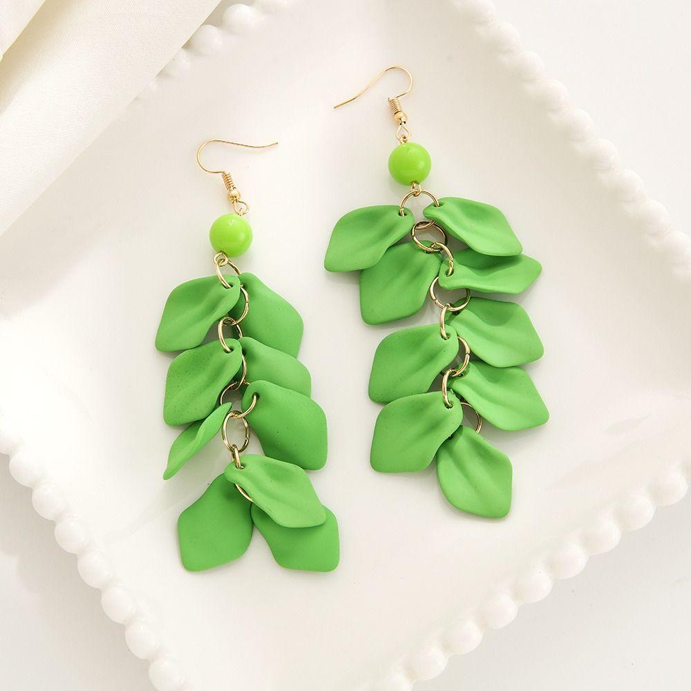 Exaggerated Long Tassel Earrings Solid Color Eardrop Elegant Petal Leaves Drop Earrings Women