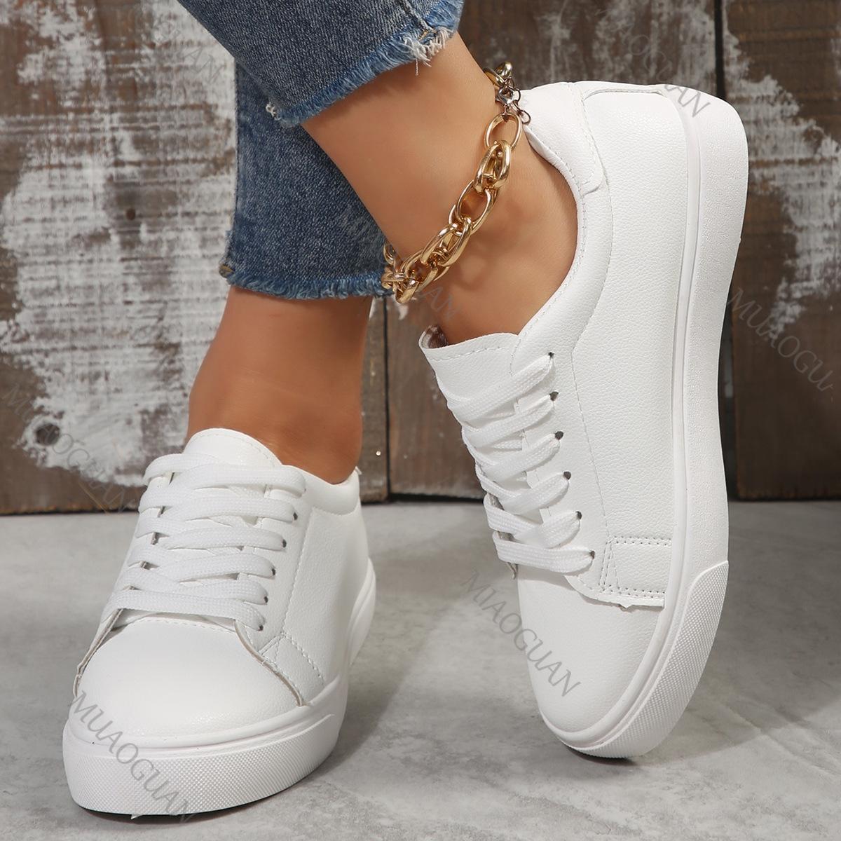 Fashion Flat Sneakers White Shoes Women 2025 Spring and Autumn New Lace-up Low-top Board Shoes Casual Large Size Tennis Zapatillas Mujer cm bianco
