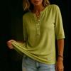 Damen Henley-Hemd mit V-Ausschnitt, Dreiviertelärm, locker, lässige Bluse