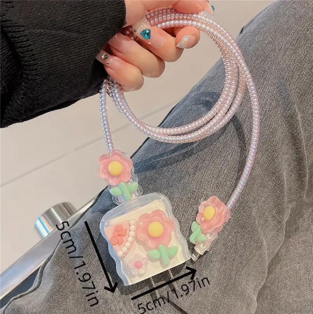 Uus laadimiskaitse, USB-andmesidekaabli kaitse, laadimispesa kaitsekate, roosa kassi käpa komplekt, sobib iPhone 18/20W laadijale