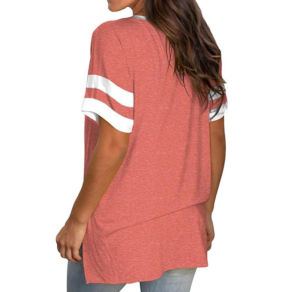 2026 Europa und die Vereinigten Staaten Frühjahr und Sommer neues Damen Basistop einfarbig V-Ausschnitt Patchwork Kurzarm locker T-Shirt