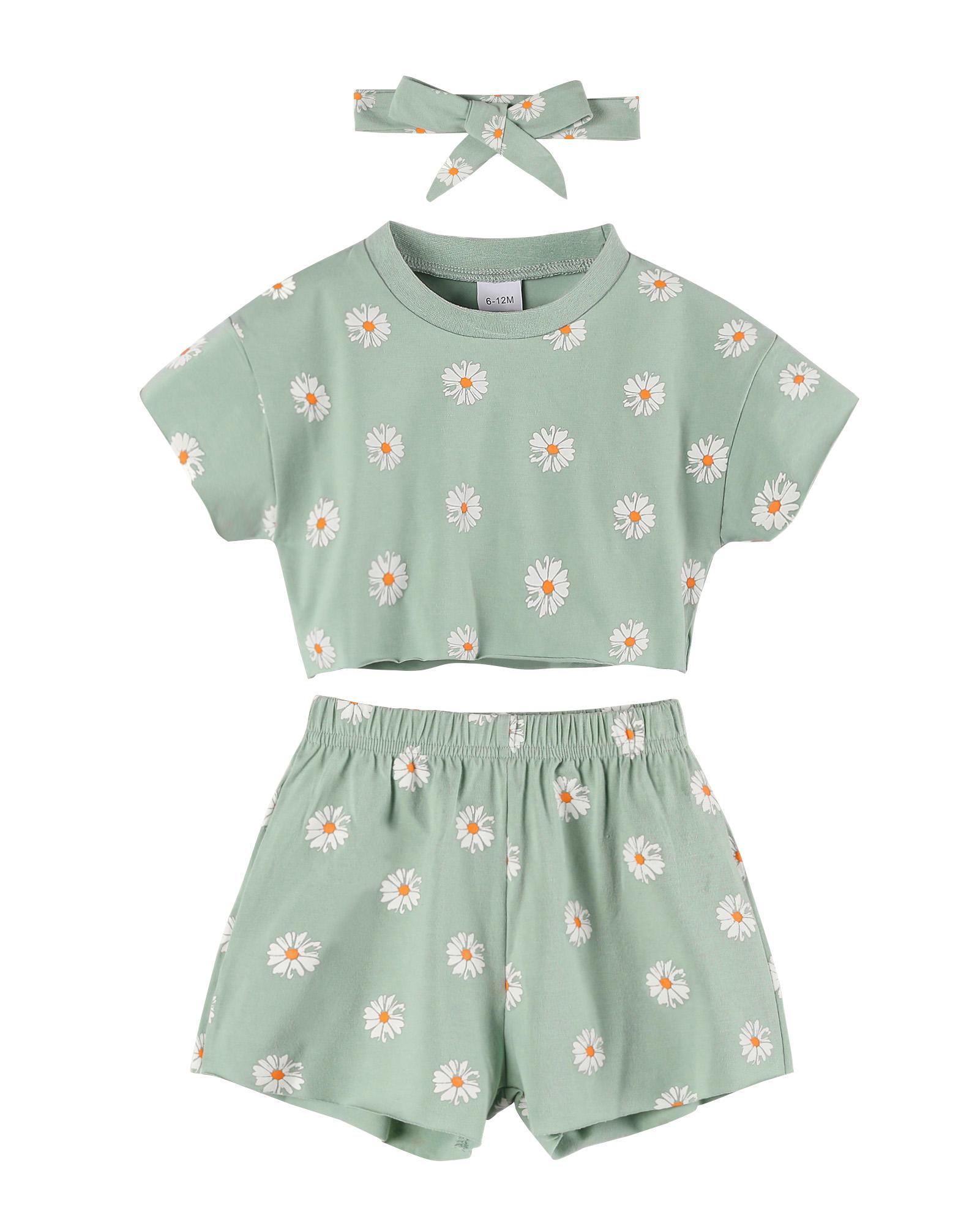

New Japan&Korean Style Baby Girls Daisy Printing Batwing Sleeve Raw Edge Casual Suit 5-6T