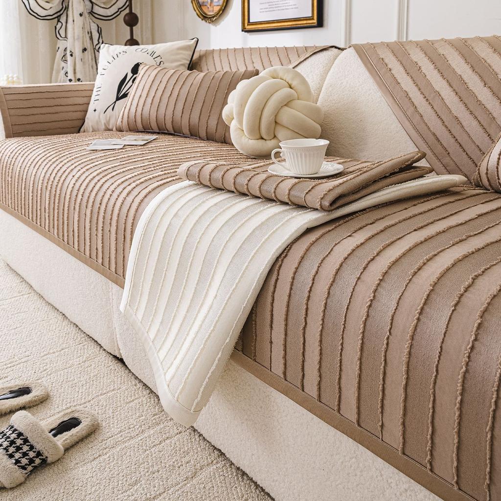 Nordic Striped Sofa Cushion All Season Universal Solid Color Sofa Mat Sofa Dust-Proof Sofas Towel For Living Room Funda Sofá
