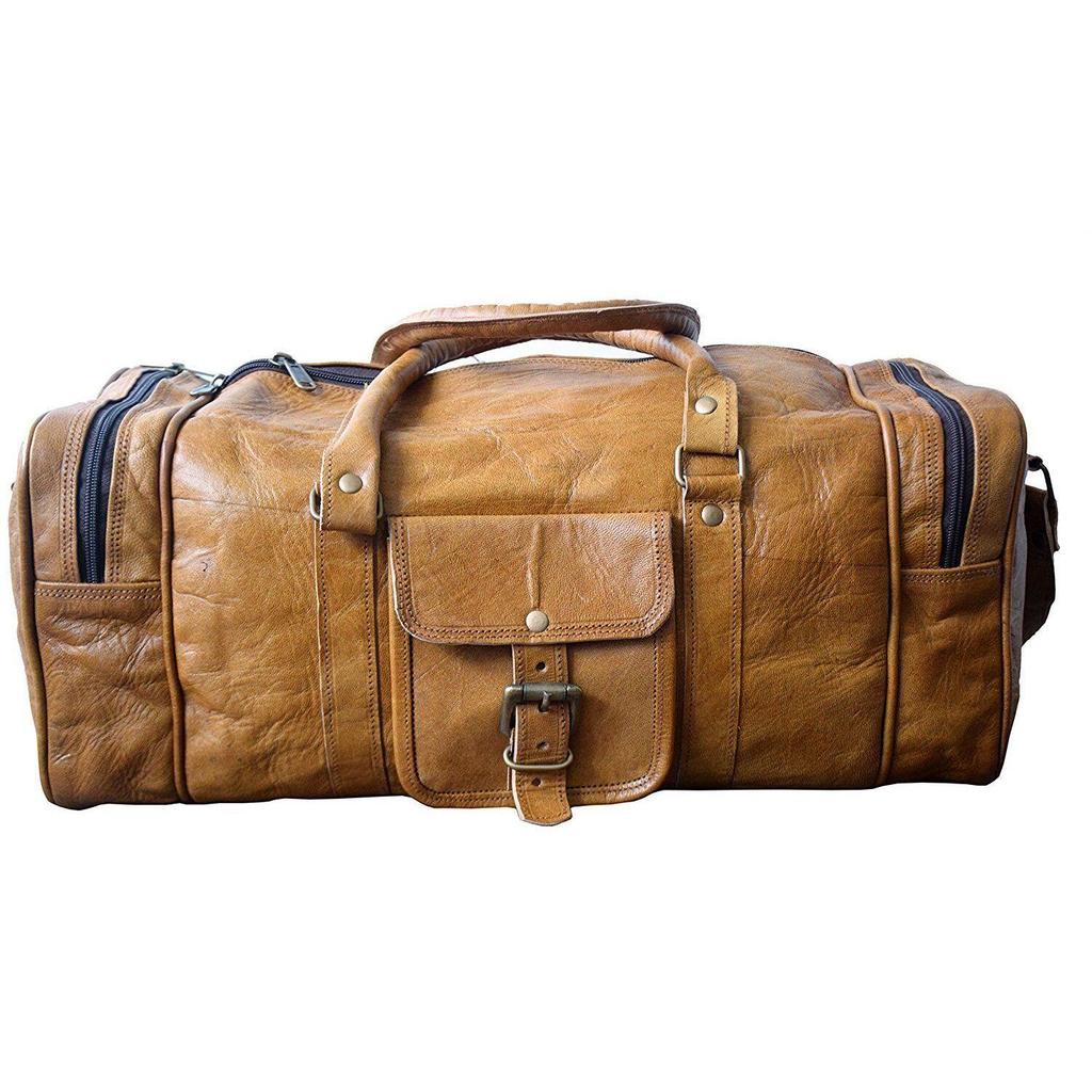 Men's Vintage Brown Large Leather Gym Weekend Luggage Travel Duffle Bag Handmade