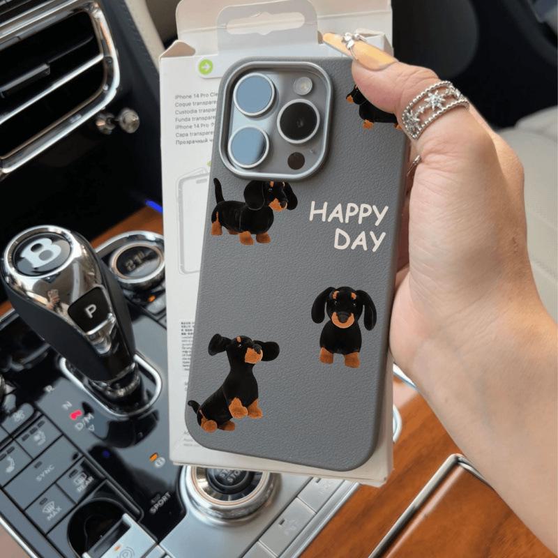 

Черный кожаный чехол Дахшунд для iPhone 11-16 Pro, XR/XS - Совместим с iPhone 13/14/15 iPhone 14 Pro Max