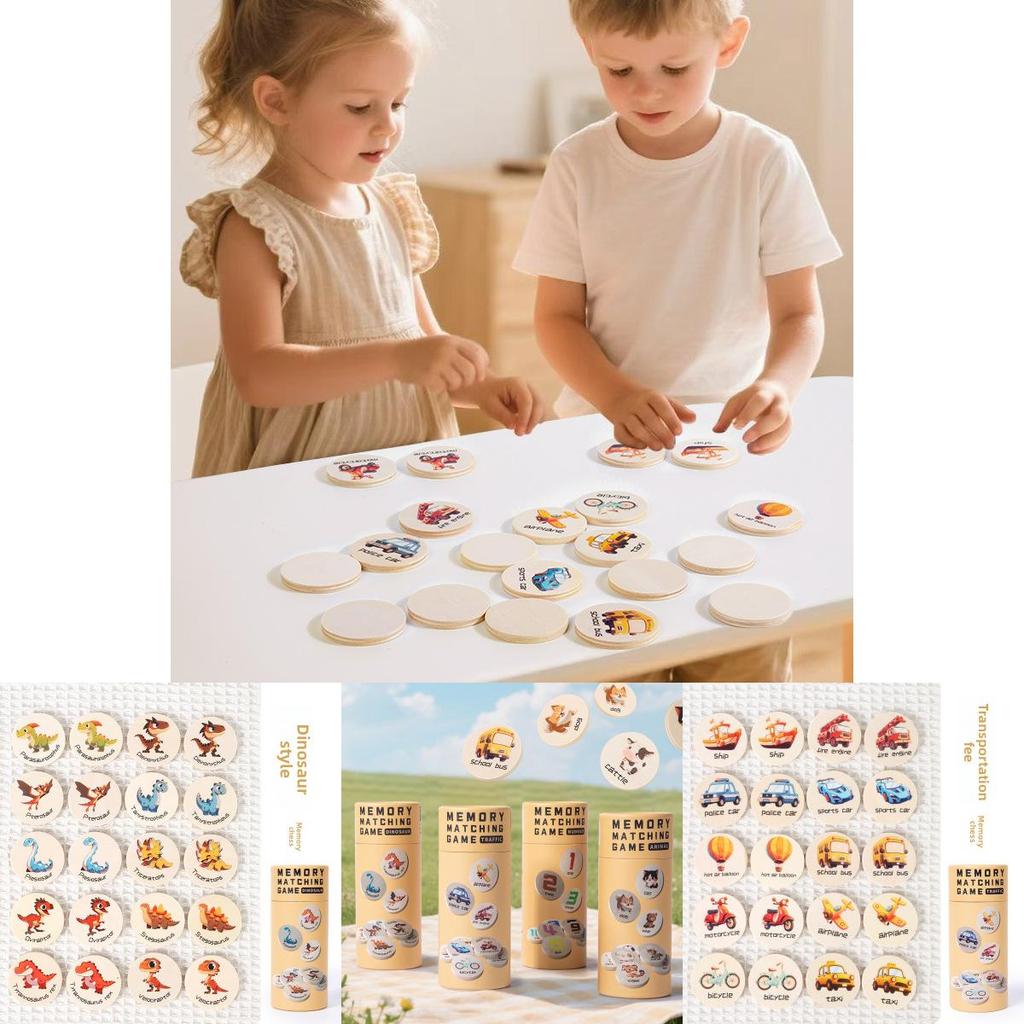 Wooden Dinosaur Memory Matching Game For Kids Educational Brain Training Toys