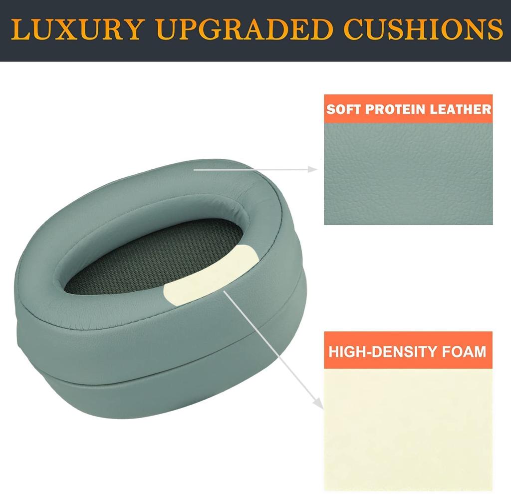 SOULWIT Replacement Ear Pads, Ear Cushions for Sony MDR-100A, MDR-100AAP, and MDR-H600A Headphones, Soft Leather and Noise-Isolating Foam (Green)