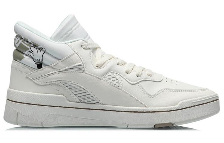 Li Ning Superwave Textile, Synthetic Leather Slip Resistant Abrasion Resistant Mid Top Skateboard Shoes Men's White AGCQ061-1