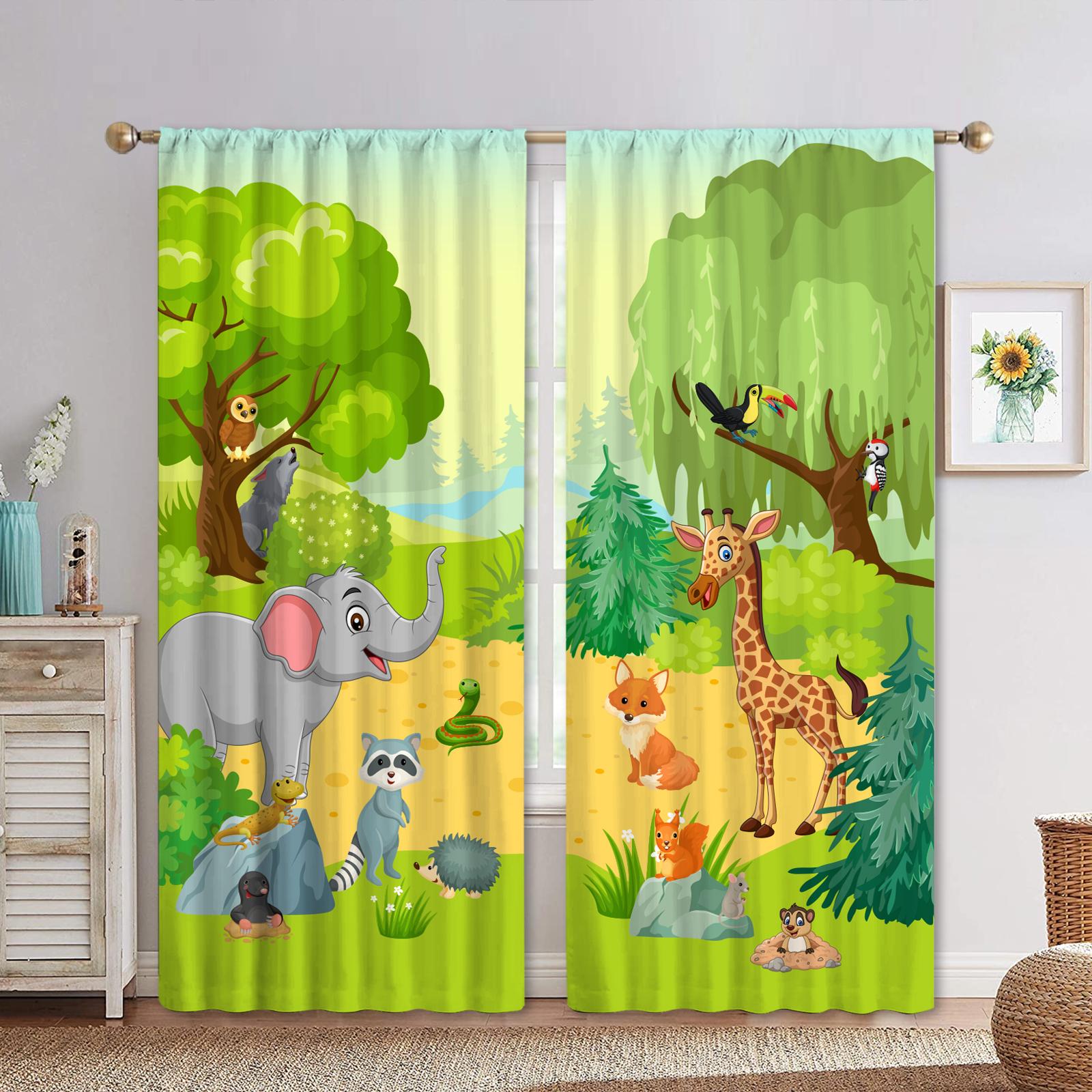 

Children Like Cute Critters Window Curtains 3D Digital Pattern Print Bedroom Space Living Space Window Curtains 2 Panelss 100W130H(CM)40x51in&Grommet Top
