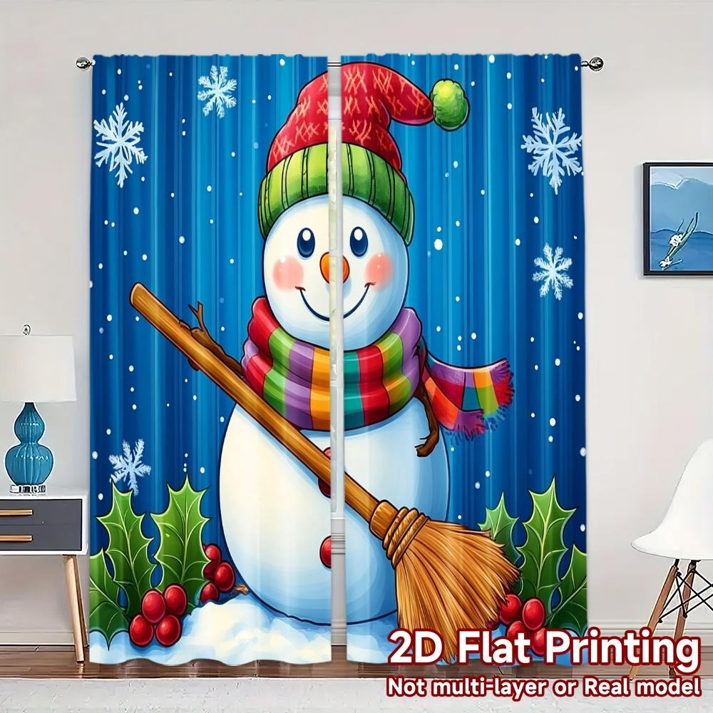 

2pcs,Curtains Cute Snowman Christmas Winter_a Chic Curtains Yarn Curtains Gifts Decorative for Bedroom, Living Room, Office & 52.50×116.00 CM 2pcs