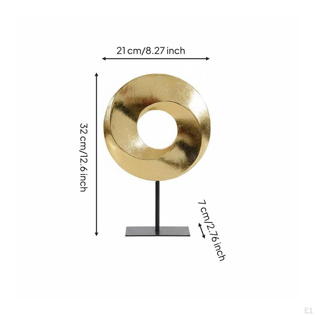 Geometric Tabletop Contemporary Design Abstract Metal Sculpture Luxury Golden Appearance Hoop
