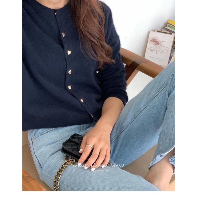 Spring and Autumn New Gentle Wind Imitation Raccoon Hair Knitted Cardigan Small Women Wear Crew Neck Small Jacket Inside and Outside