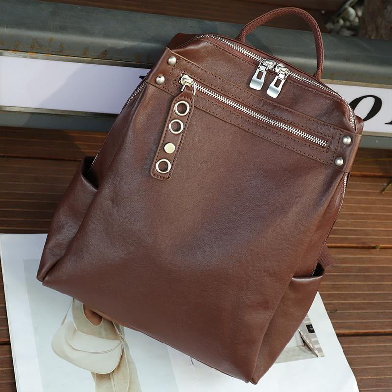 Women Natural Cow Leather Backpacks Lady Cowhide Design Large Capacity Bags Female Retro Versatile Backpacks Ladies Fashi Bag
