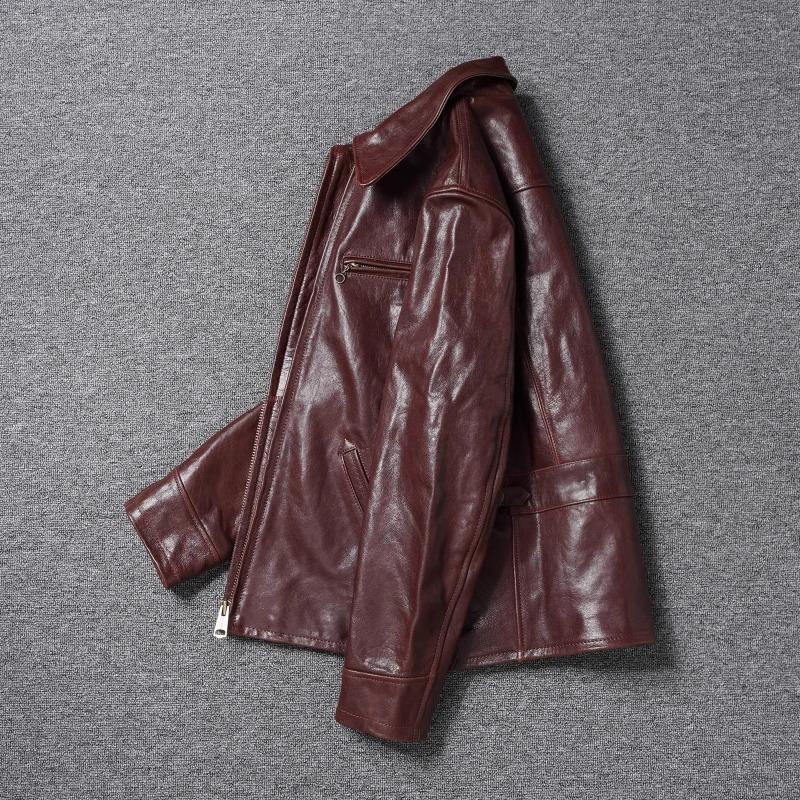 Chinese Size Classical 1930 Style Men Leather Jacket Uncoated Natural Goatskin Leather Soft Slim Spring Autumn