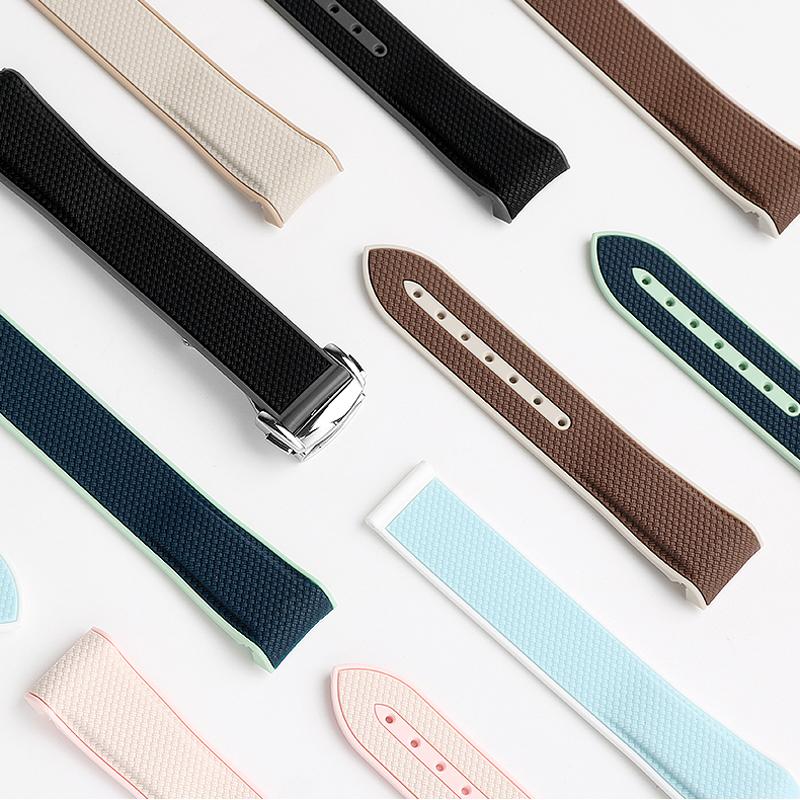 Curved End Silicone Strap Folding Buckle Men Women Soft Waterproof Sport Bracelet Watch Band for Omega x Swatch Moonswatch 20mm