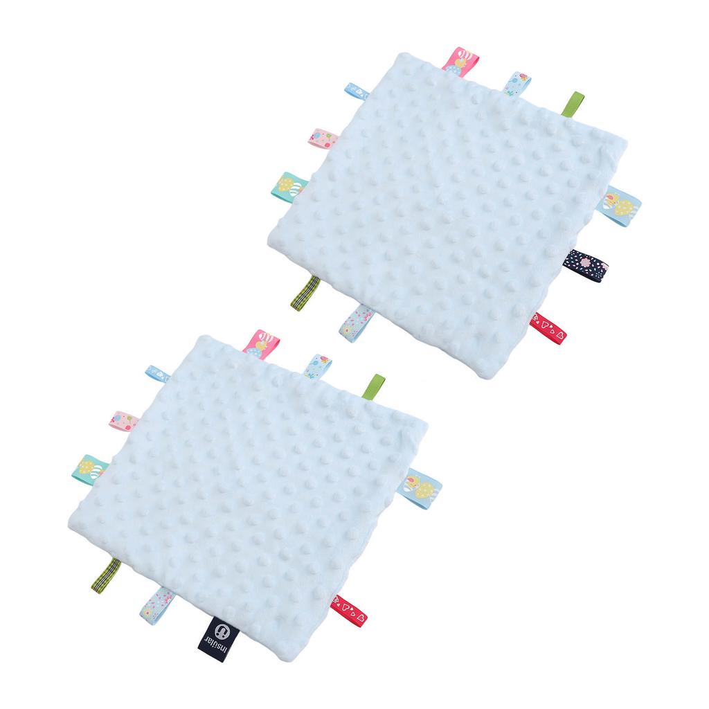 2 Stück Baby-Anhänger Sicherheitsdecke Reine Baumwolle 3D-Partikel Sensorische Entwicklung Baby-Komfortdecke mit bunten Anhängern Blau