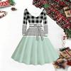 Women Christmas Print Midi Dress, Long Sleeve V‑Neck Furry Trim A‑Line Party Dress, Christmas Limited Edition