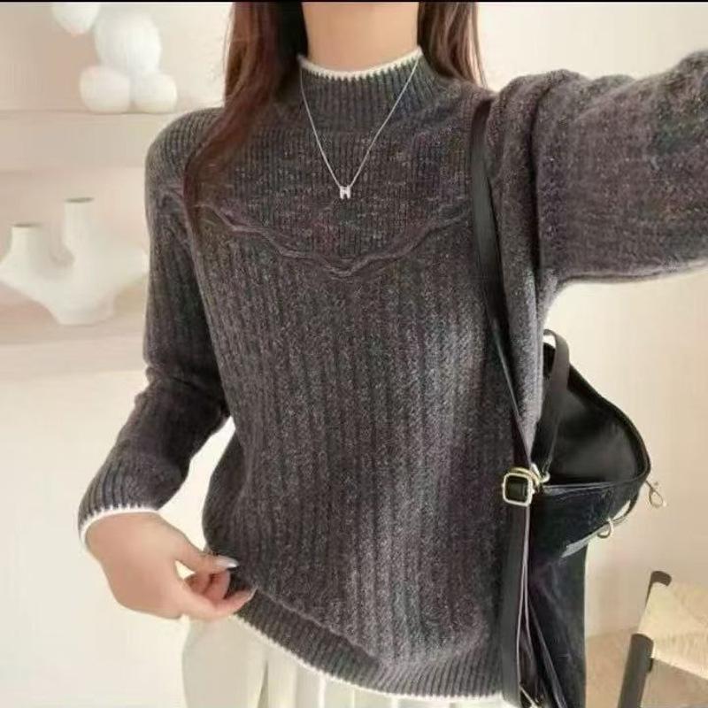 Women's Thick Knit Sweater: Half-High Collar Base Layer for Autumn/Winter