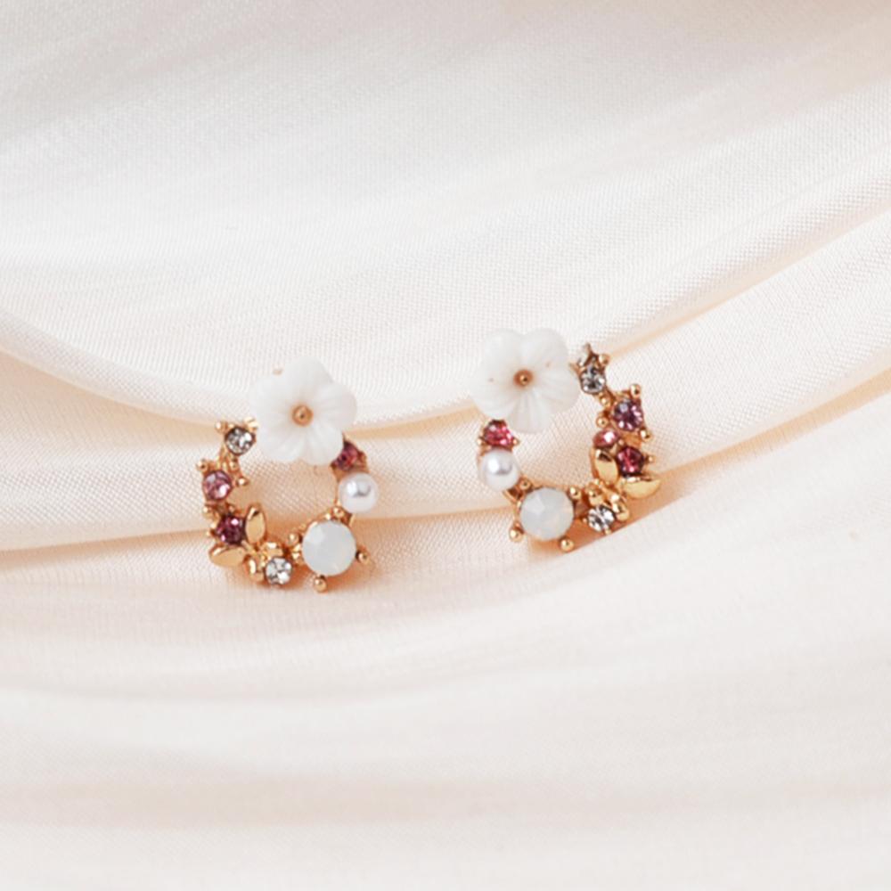 Korejská móda Jednoduché barevné náušnice s květinami Čiré Temperament Křišťálové kamínky Náušnice s okvětními lístky Populární doplňky Velkoobchod