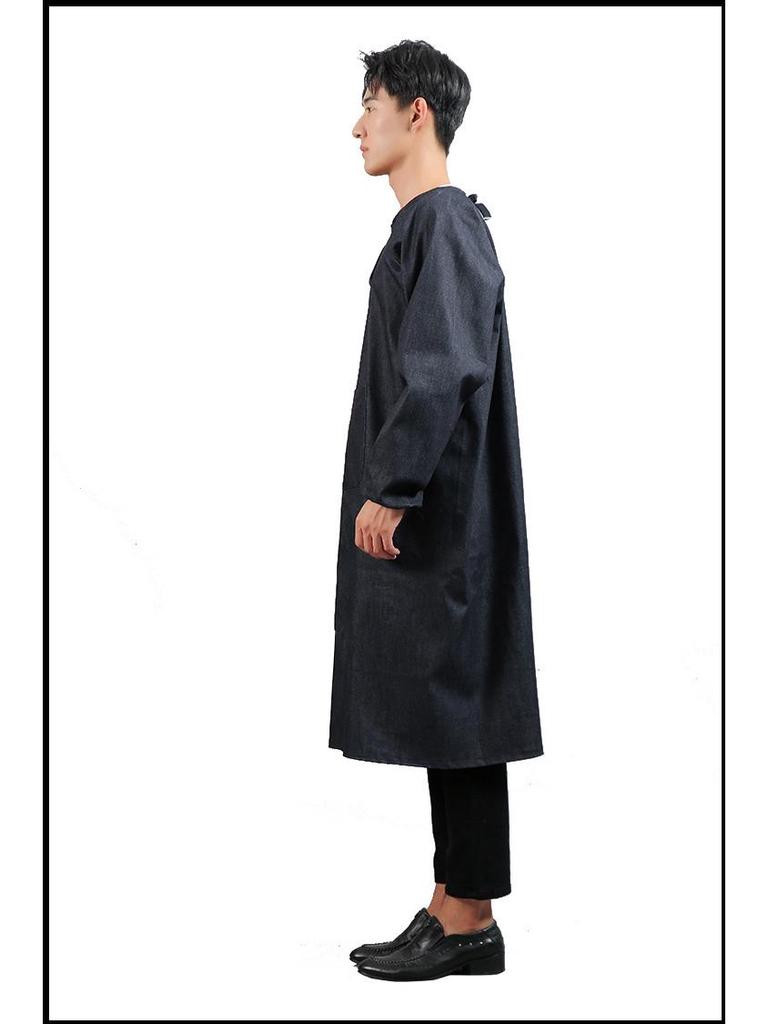 Unisex Reversible Long Denim Coat & Apron: Wear-Resistant, Long-Sleeved, Back Tie, Loose Fit