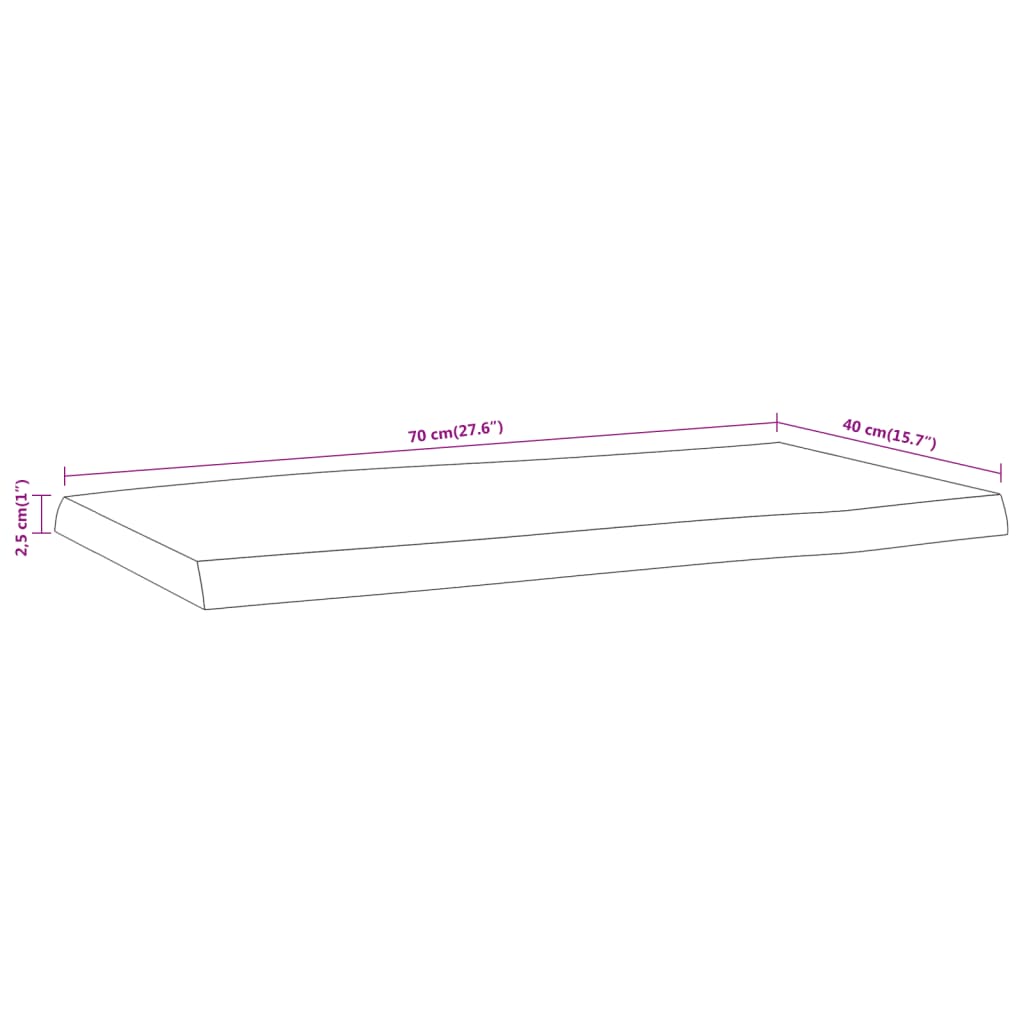 Tischplatte 70 x 40 x 2,5 cm Rechteckig Massives Akazienholz Baumkante