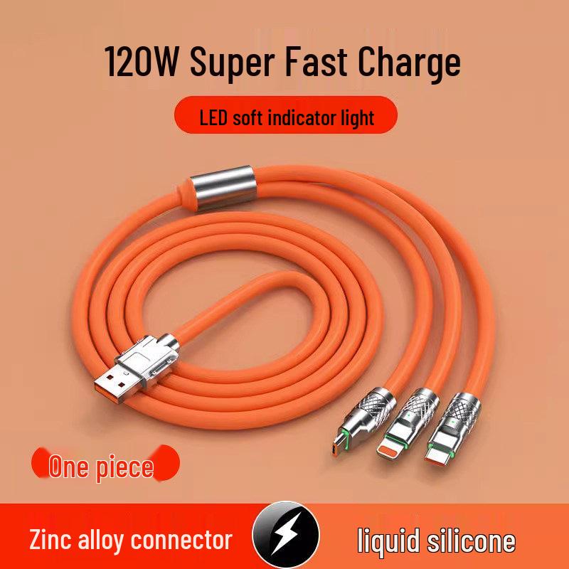 120W Fast Charging 3-in-1 Data Cable for Apple, Vivo, Huawei, and Android Phones