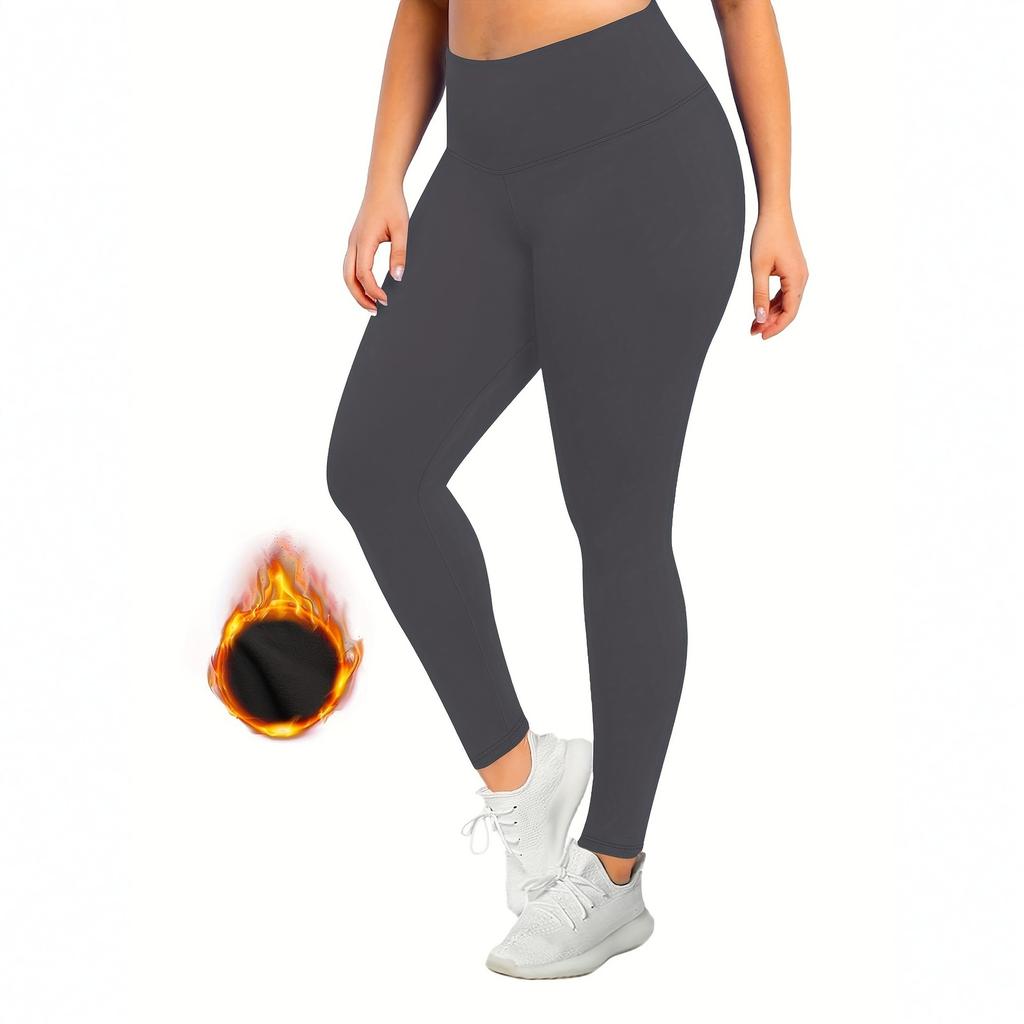 Women's Fashion Solid Colour Padded Thickened Bottom Pants High Waisted Skinny Pants Warm Pants