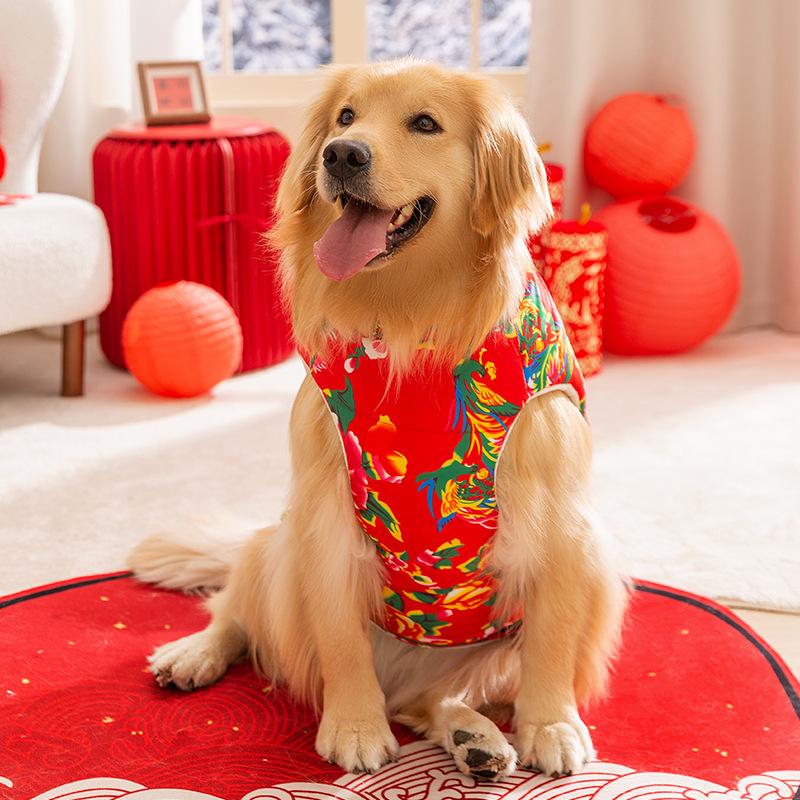 Autumn and Winter Dog Retro Chinese Style Northeast Big Flower Two-legged Sweater Medium and Large Dog Big Dog Pet Golden Retriever Dog Clothes