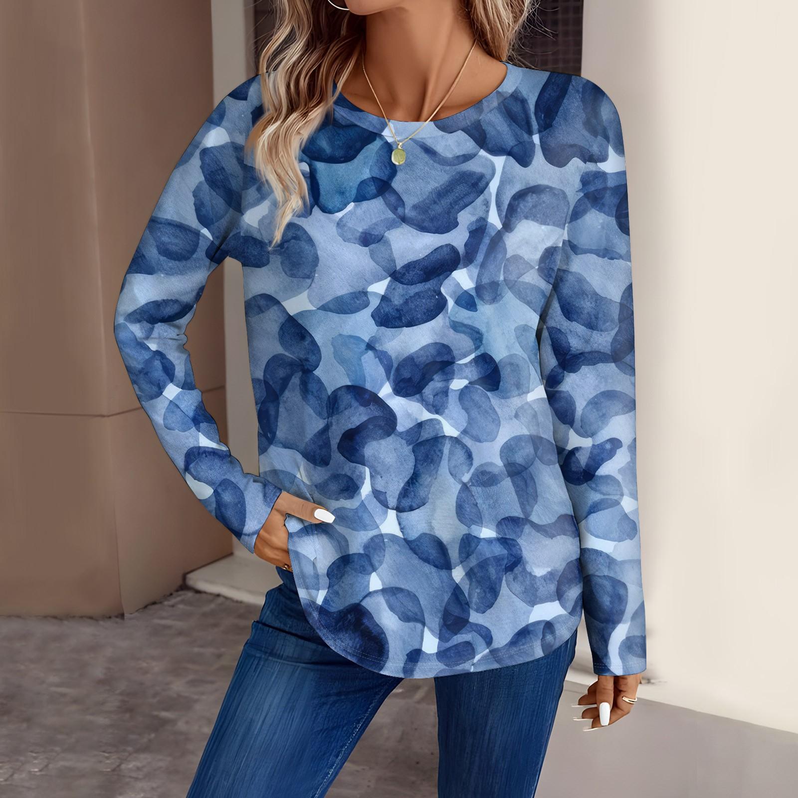 

Женская мода повседневный топ с длинным рукавом с цветочным принтом и круглым вырезом S киноварь