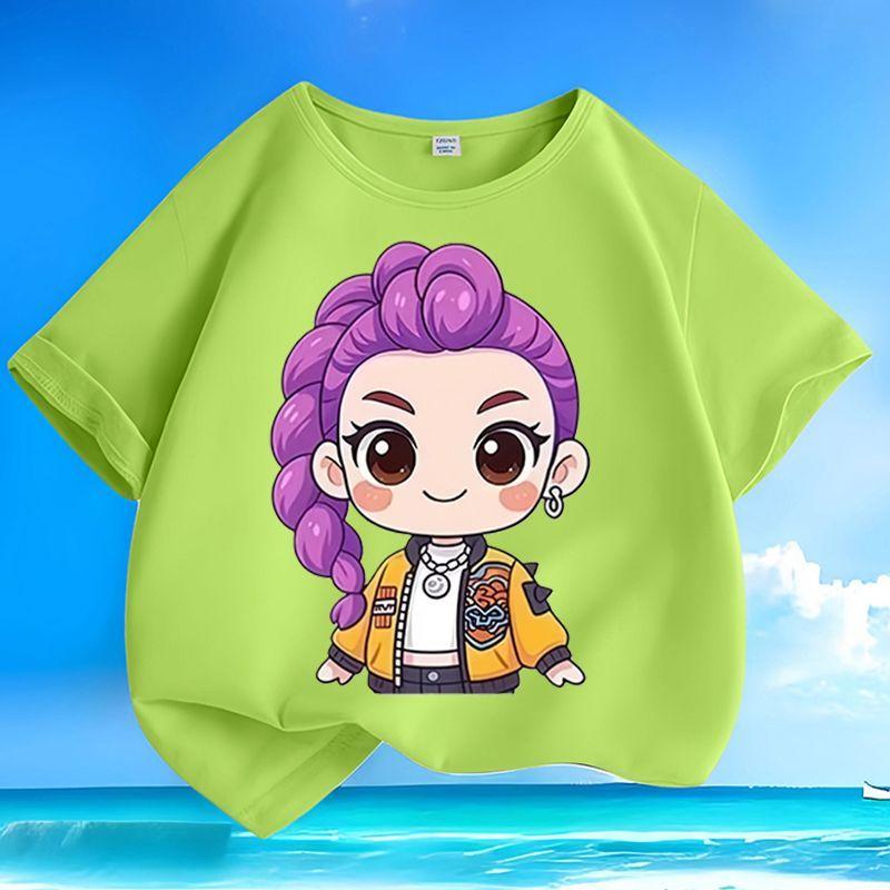 Boys' and Girls' Fashionable KPOP Hunting Girl Group Rumi's T-shirt Summer Children's Loose Pure Cotton T-shirt